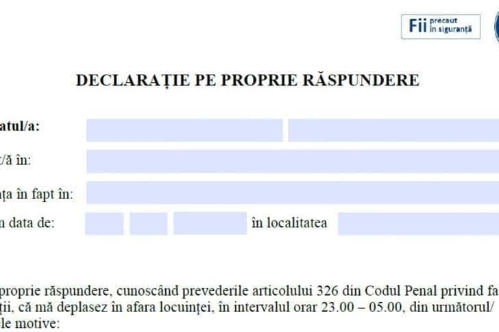 Ce trebuie să conțină declarația pe propria răspundere care va fi folosită începând de luni, 9 noiembrie