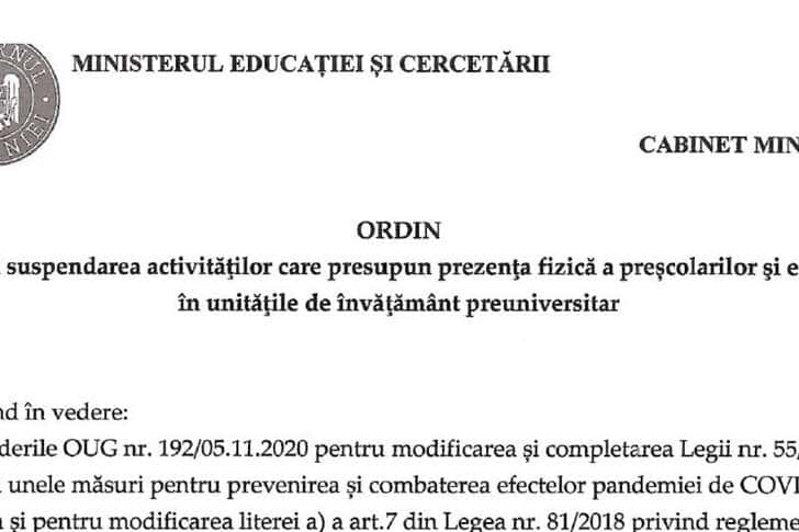 Ministrul Educației a semnat ordinul de suspendare a activităților din unitățile de învățământ preuniversitar