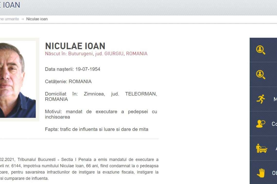 Afaceristul Ioan Niculae, dat în urmărire generală, după condamnarea la cinci ani de închisoare