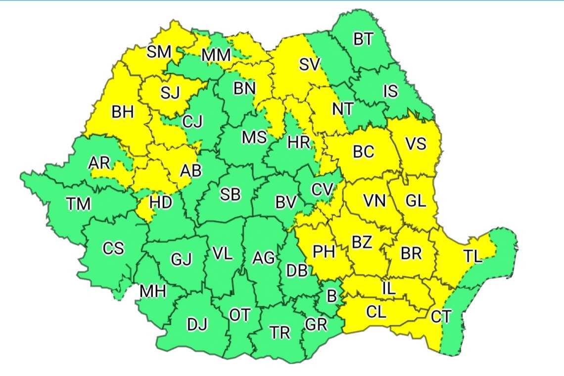 Avertizare Cod galben de instabilitate atmosferică, în Prahova