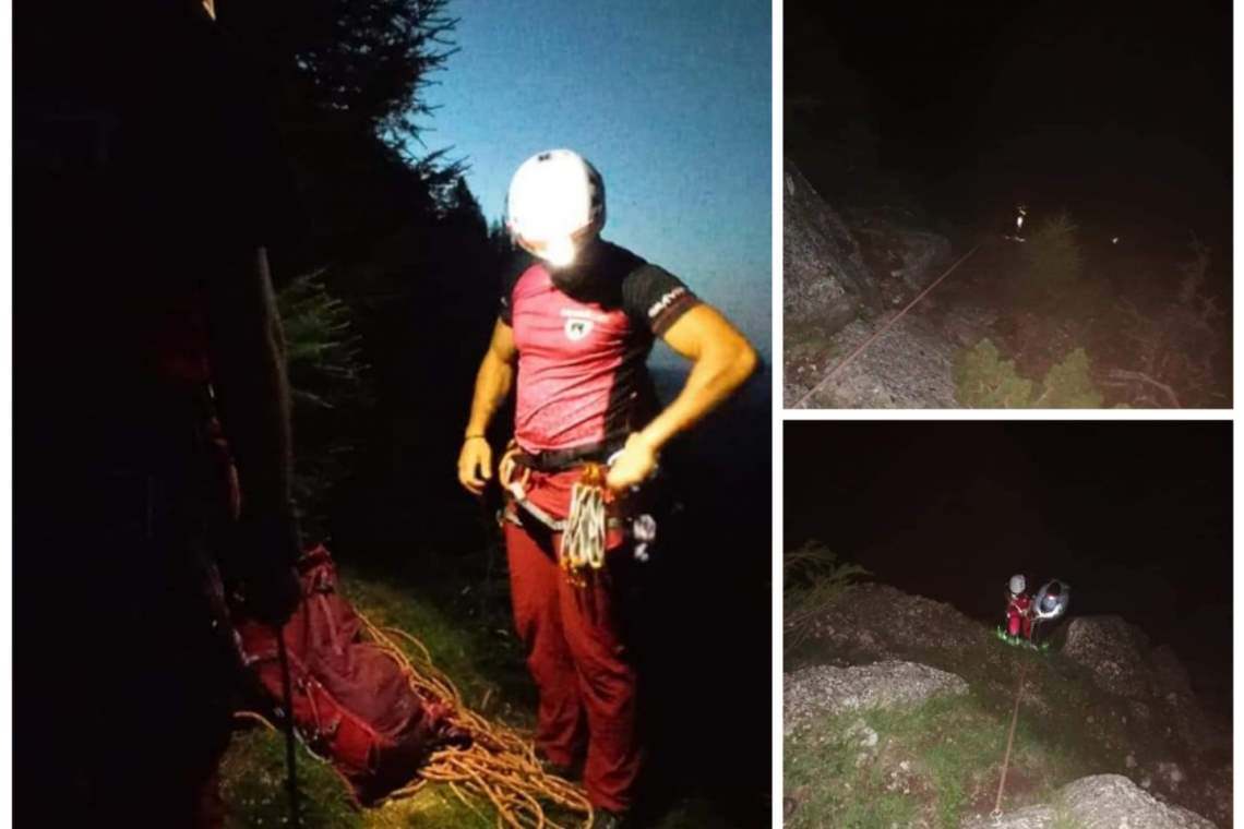 Doi turiști "echipați" cu funie de la supermarket au fost recuperați de salvamontiști în miez de noapte de pe un traseu dificil din Bucegi