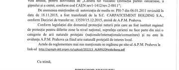 Agenția pentru Protecția Mediului Prahova, reacție oficială în scandalul carierei de tuf vulcanic de la Piatra Verde - Slănic