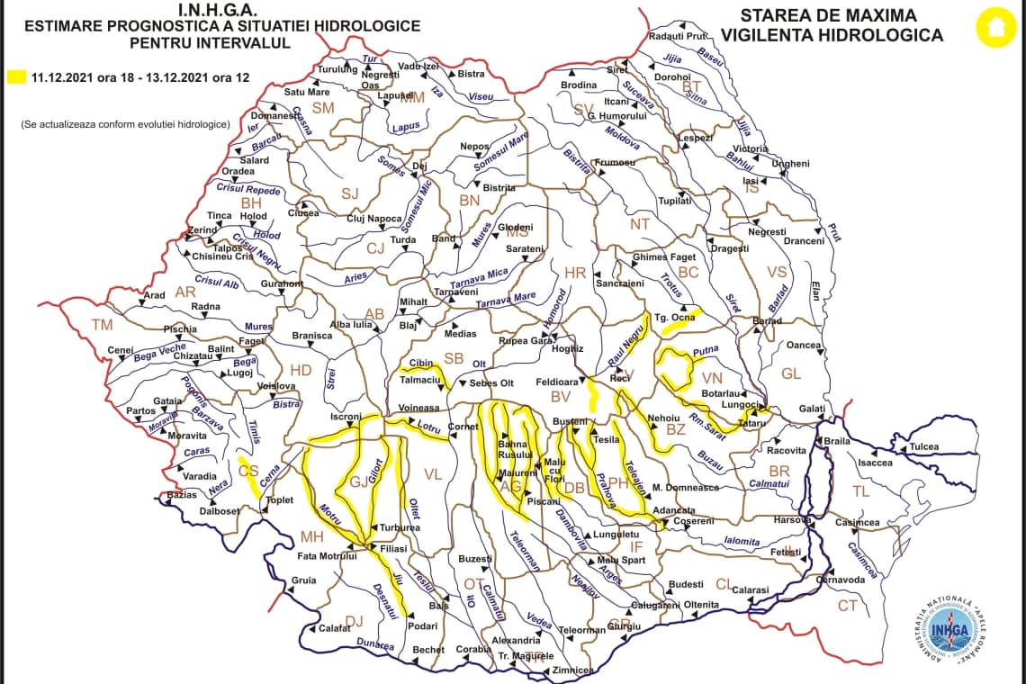 Avertizare hidrologică Cod galben de inundații locale pe râurile Prahova și Teleajen