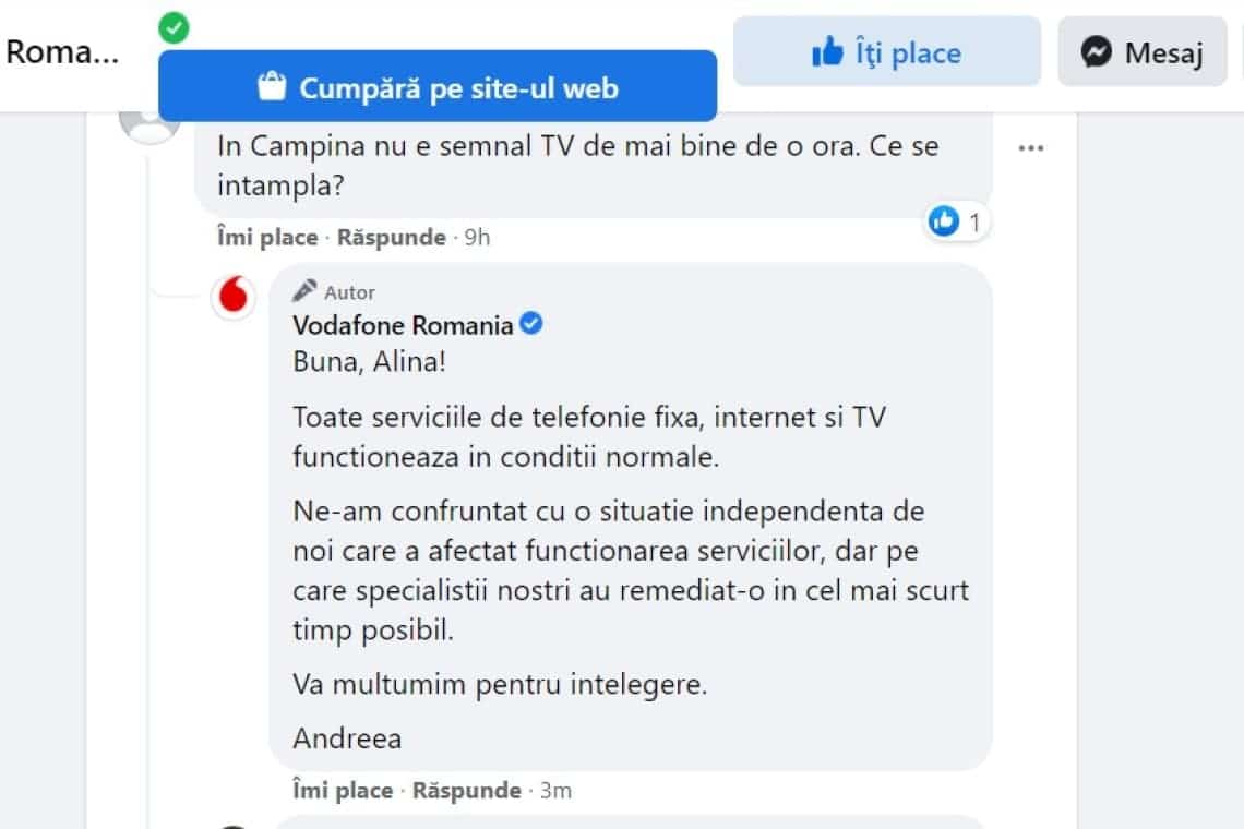 Reacția Vodafone la întreruperea serviciilor de internet și TV, în Ploiești și alte localități prahovene