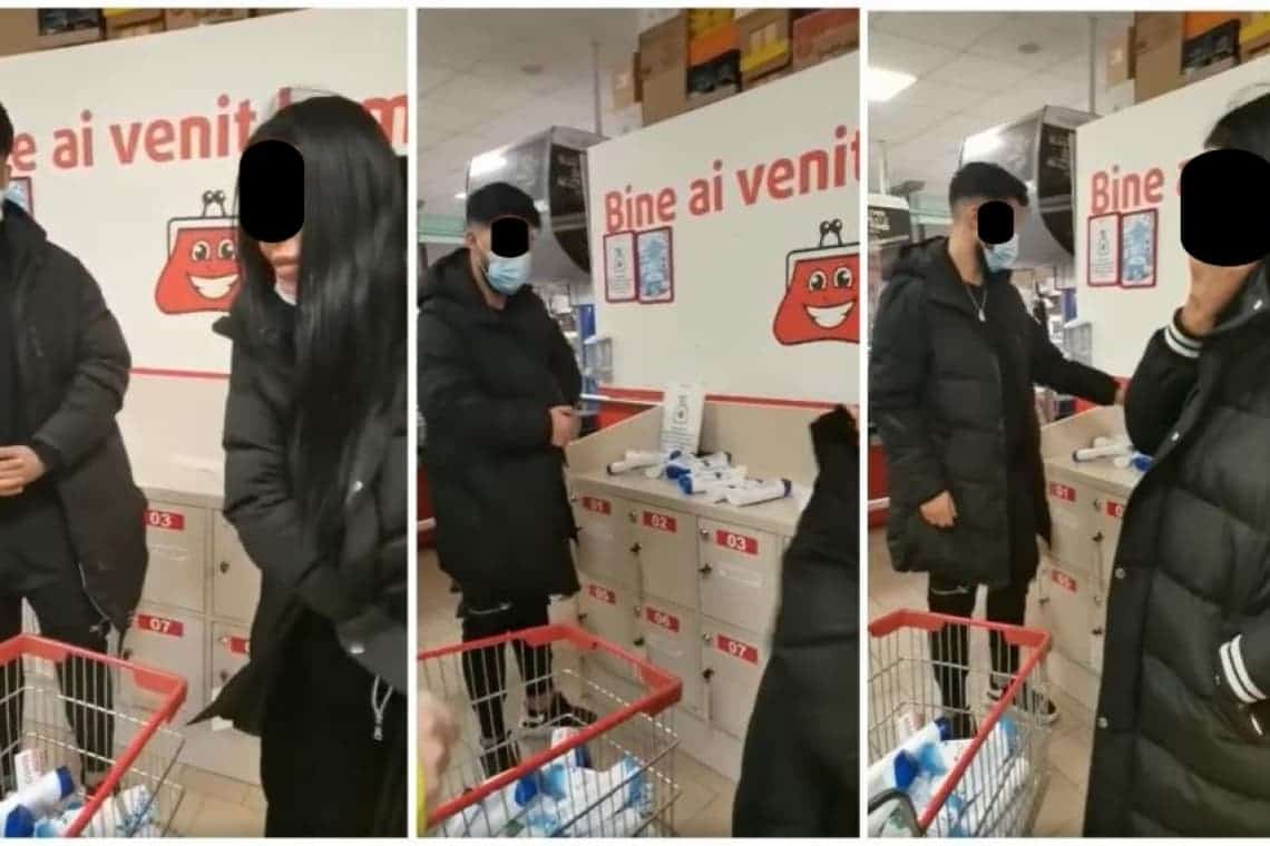 Hoți din București, la furat într-un supermarket de provincie. Îndesaseră în gecile de firmă șampoane în valoare de sute de lei!
