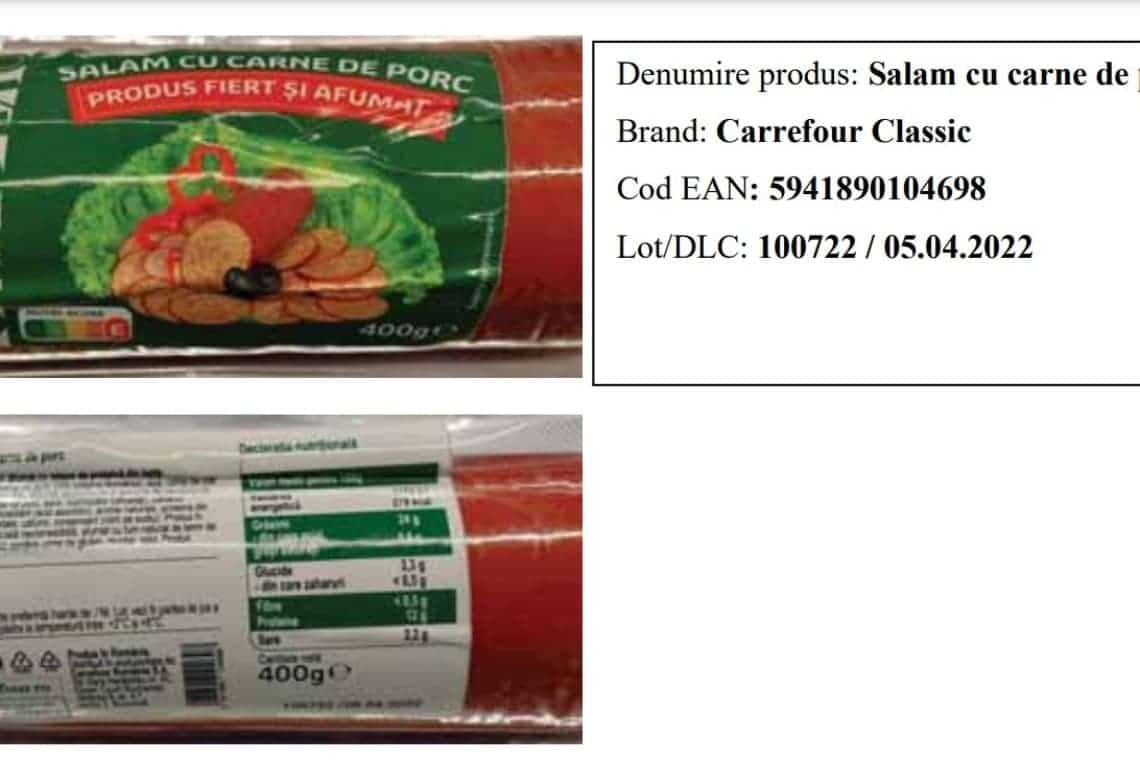 Ați cumpărat salam cu carne de porc Carrefour Classic? Nu îl consumați și returnați-l!