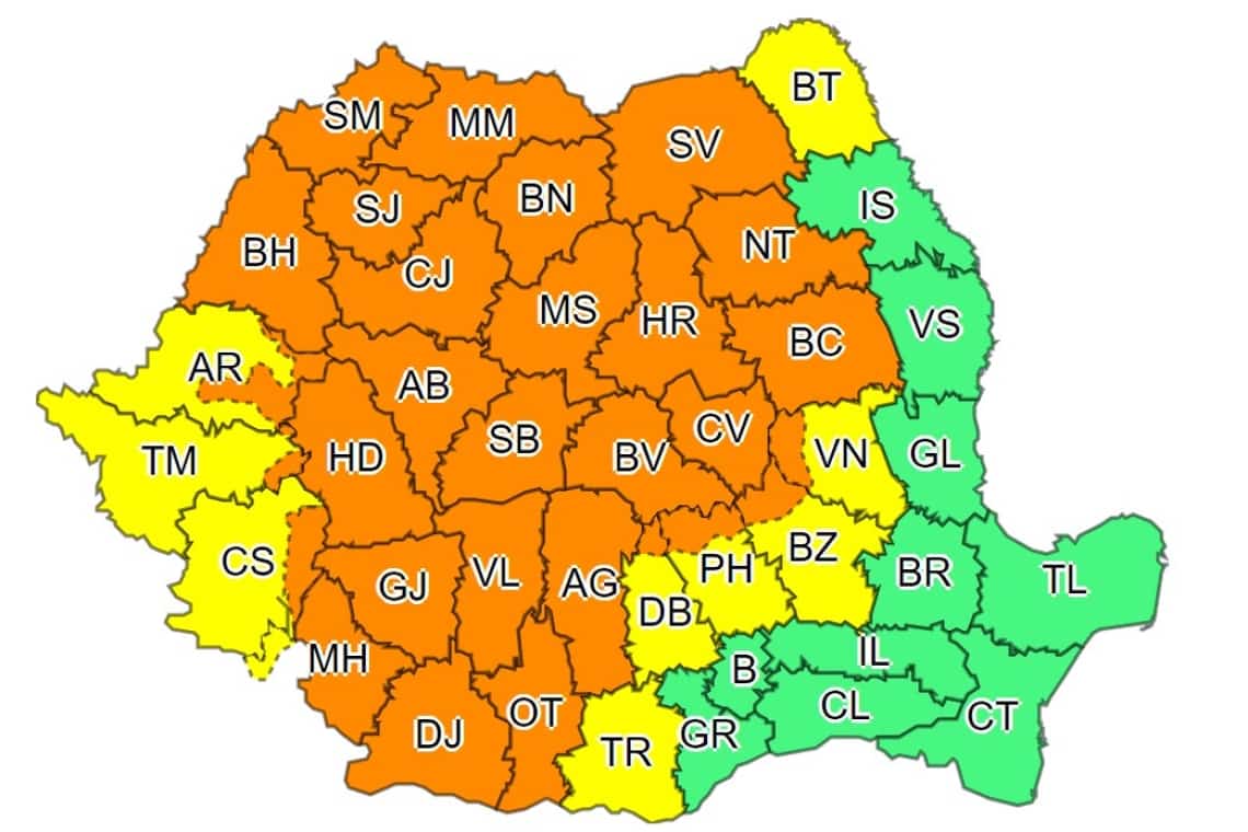 Cod portocaliu de vijelii pentru zona montană a județului Prahova