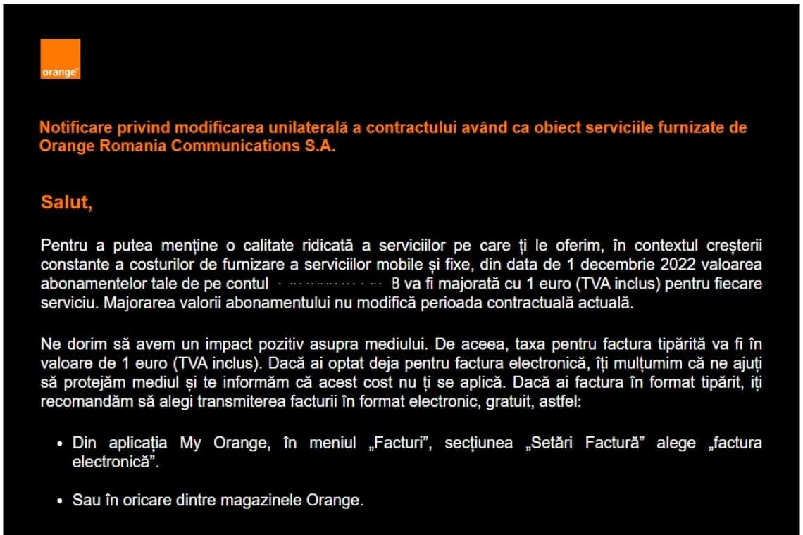 Ești abonat la serviciile fixe de la Orange? Vei plăti cu 1 euro mai mult pentru fiecare serviciu din abonament, începând cu 1 decembrie!