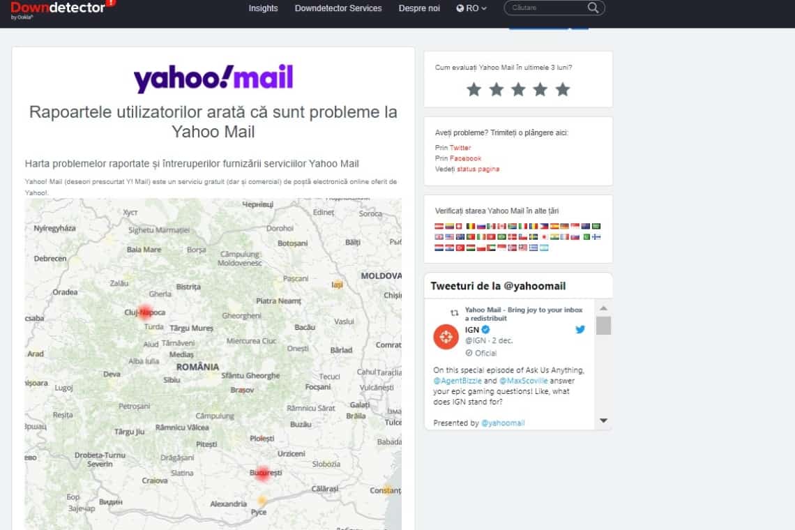 UPDATE/ YahooMail a picat, miercuri dimineață, în mai multe zone din lume. Și utilizatorii din România sunt afectați