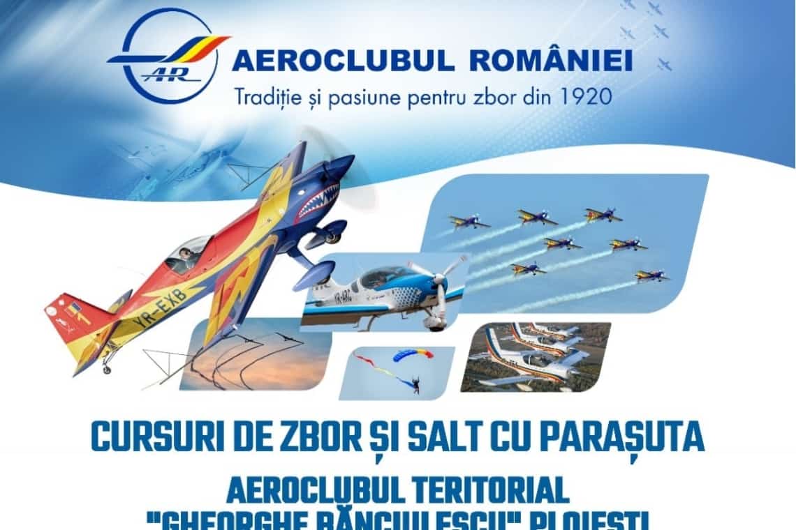 Ai între 15 și 23 de ani? Înscrie-te la cursuri gratuite de pilotaj sau salt cu parașuta, la Aeroclubul Teritorial ”Gheorghe Bănciulescu”, de lângă Ploiești!
