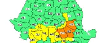 ANM: Prahova, sub cod portocaliu de precipitații abundente, până miercuri seară