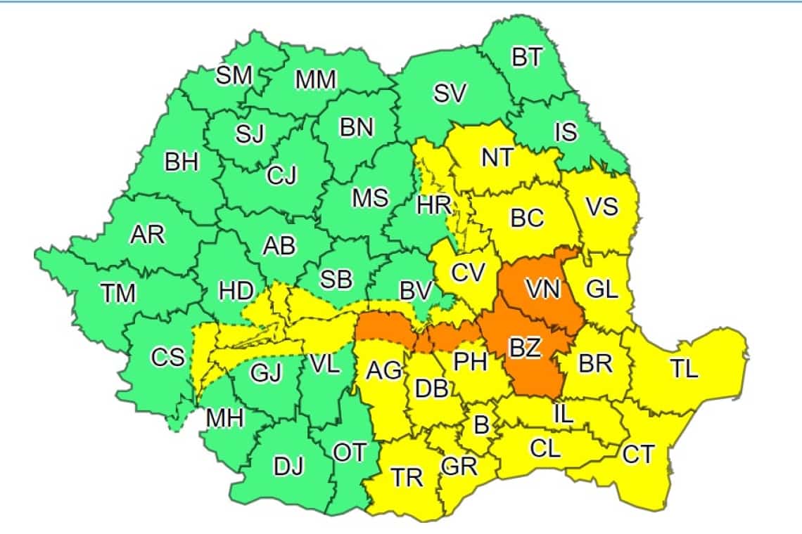 Până duminică, Prahova este împărțită între Codul portocaliu și cel galben de ninsoare și viscol