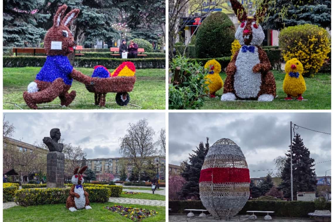 Ploieștiul întâmpină Paștele cu iepuri, ouă și puișori în parcuri și giratorii