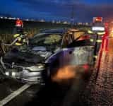 Imagini de pe DN 1, unde un autoturism a luat foc! 