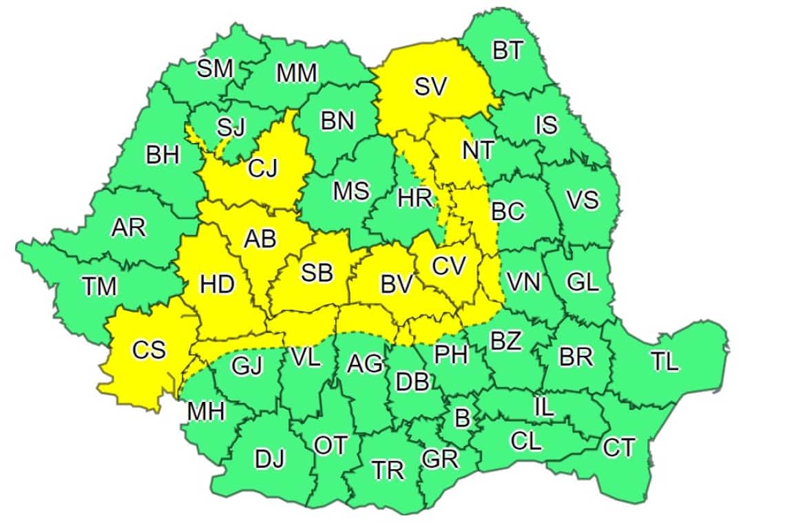 Cod galben de ploi torențiale și vijelii, în zona montană a Prahovei