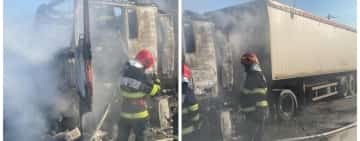 Un autocamion a luat foc în comuna Colceag, din cauza supraîncălzirii motorului