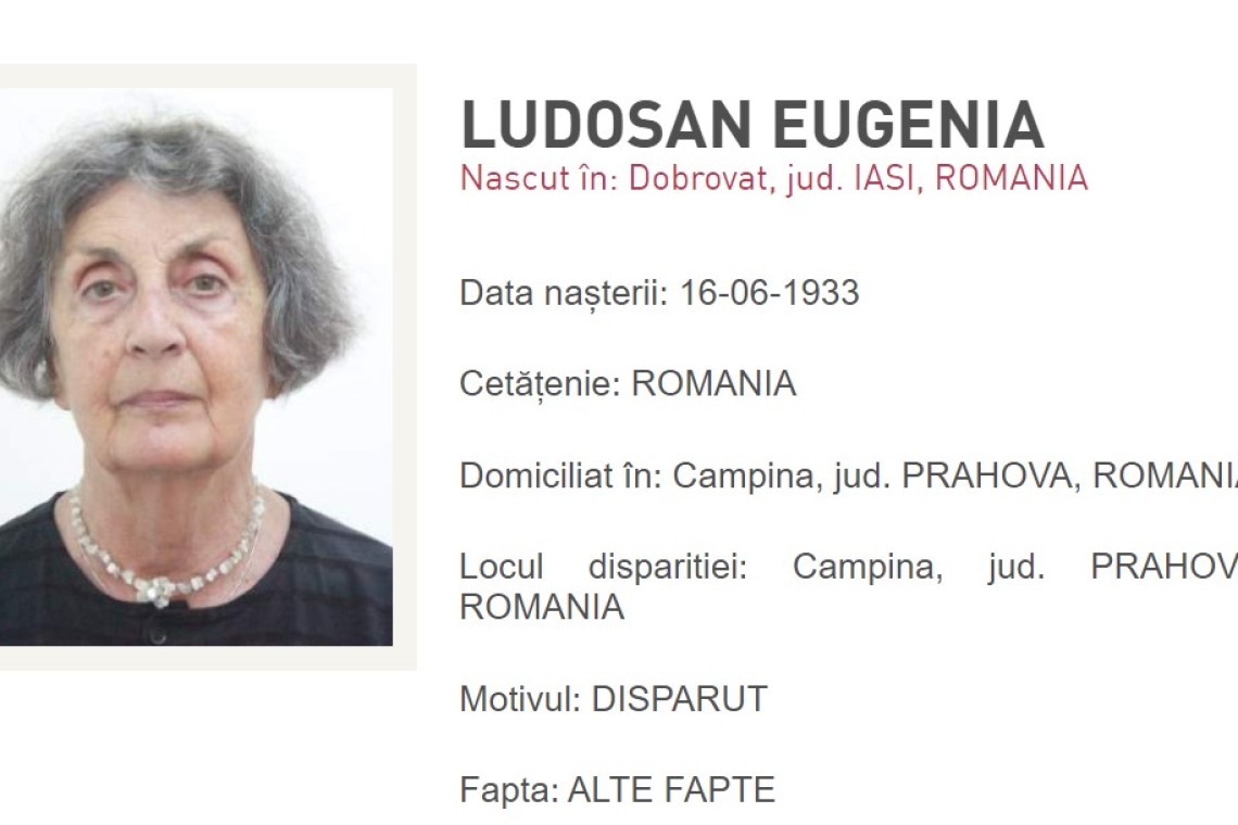 O femeie în vârstă de 90 de ani, din Câmpina, a fost dată dispărută