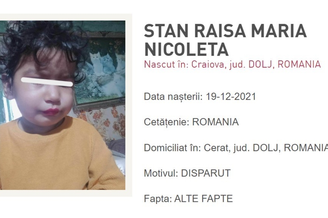 Raisa, fetița de 2 ani și jumătate dispărută din fața casei bunicilor, a fost găsită moartă