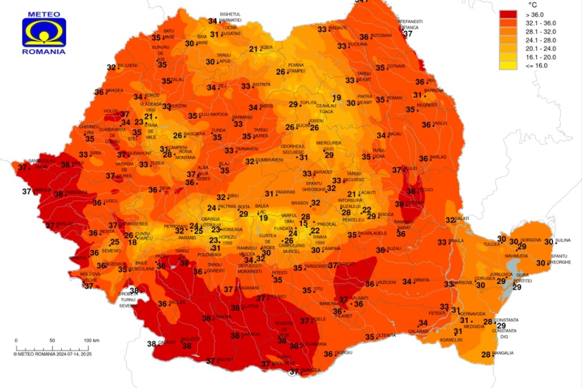 Temperatură caniculară în Ploiești, duminică seară, la ora 20:00