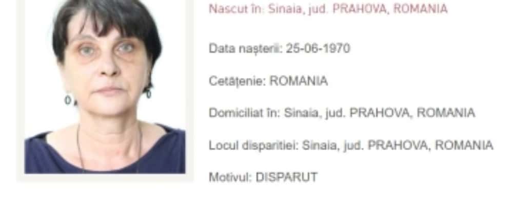 O femeie din Sinaia, dată dispărută de fratele său. Dacă ați văzut-o, sunați la 112!