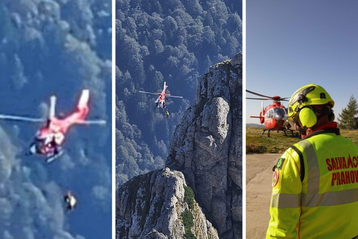 Doi turiști blocați peste noapte în Bucegi au fost recuperați de salvamontiști, cu ajutorul unui elicopter