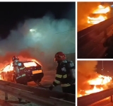 Un autoturism s-a făcut scrum, în trafic, pe raza comunei Blejoi