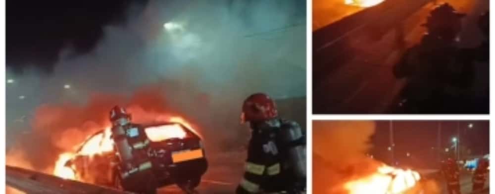 Un autoturism s-a făcut scrum, în trafic, pe raza comunei Blejoi