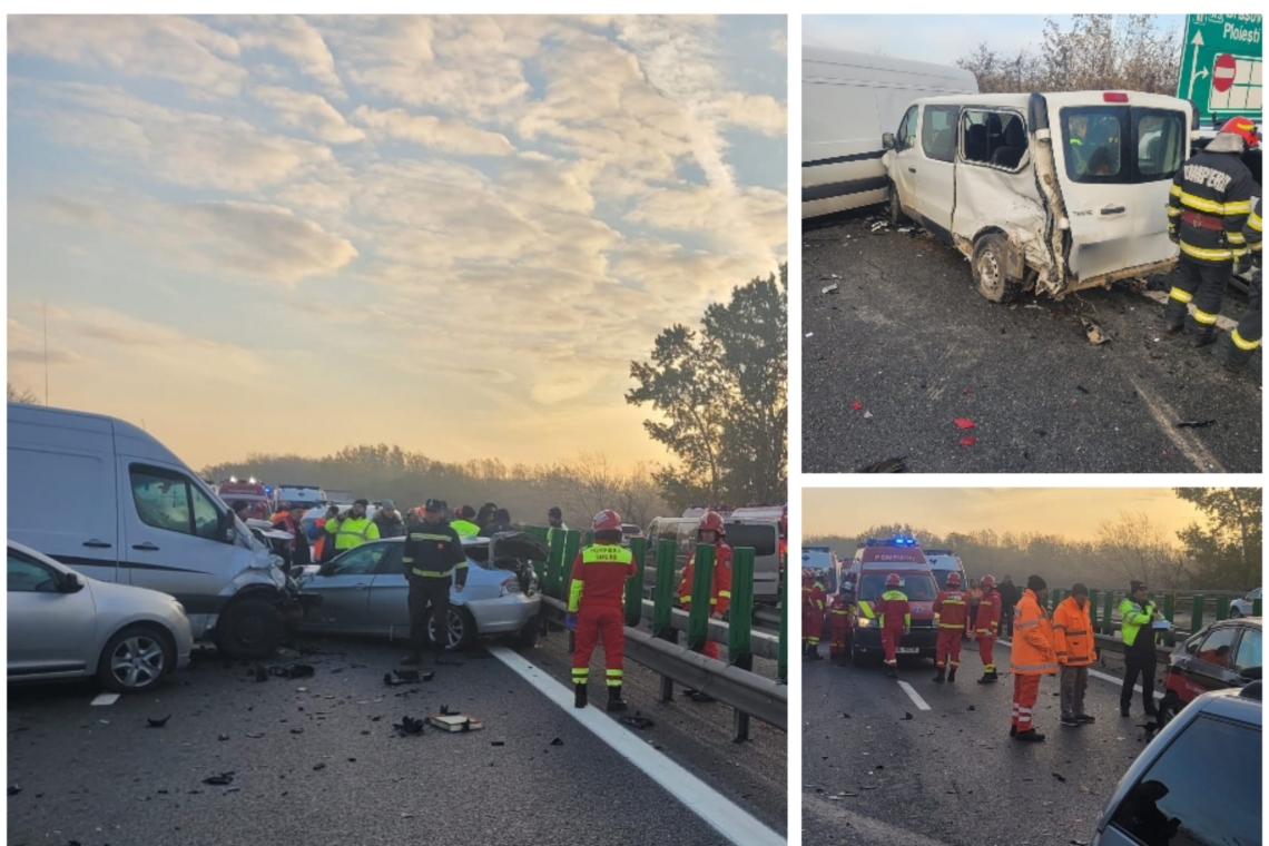 UPDATE/11 autoturisme, implicate într-un carambol, pe autostrada București-Ploiești, în zona Râfov. S-a activat planul roșu de intervenție 