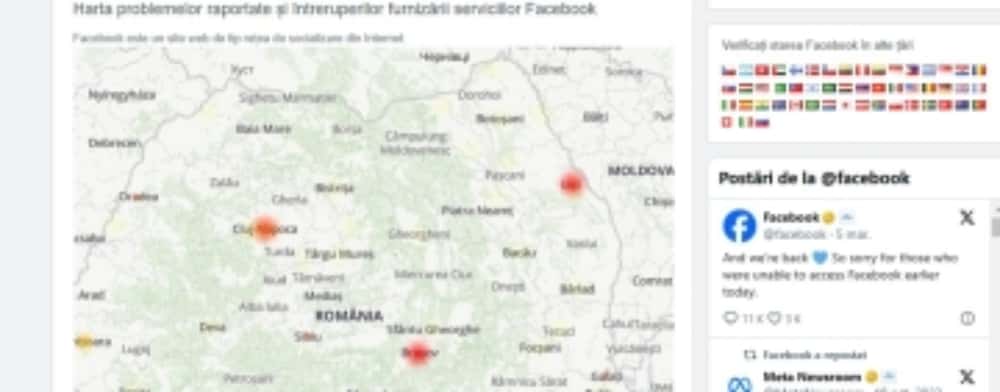 Facebook a picat în mai multe zone din țară, miercuri seară, fiind raportate probleme și în Prahova