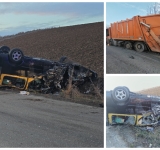 Tinosu/ Cinci oameni au ajuns la spital, după coliziunea violentă dintre un autoturism și o autospecială de gunoi