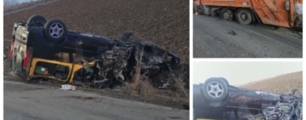 Tinosu/ Cinci oameni au ajuns la spital, după coliziunea violentă dintre un autoturism și o autospecială de gunoi