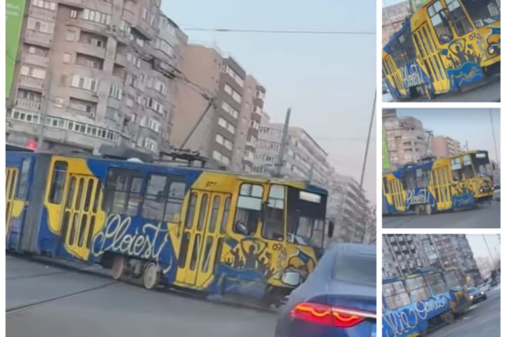 Ploiești/Tramvai deraiat în zona Caraiman, după coliziunea cu o autoutilitară. Circulația tramvaielor a fost reluată după două ore