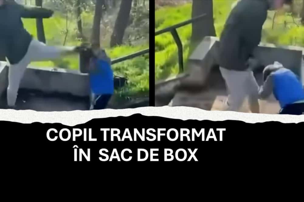 Filmare șocantă: Un copil a fost transformat în sac de box și bătut cu pumnii și picioarele în cap de un tânăr de două ori mai mare