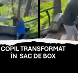 Filmare șocantă: Un copil a fost transformat în sac de box și bătut cu pumnii și picioarele în cap de un tânăr de două ori mai mare
