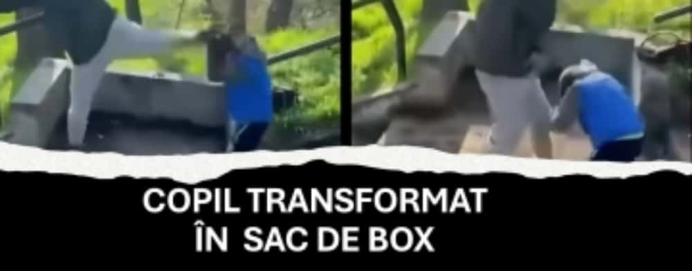 Filmare șocantă: Un copil a fost transformat în sac de box și bătut cu pumnii și picioarele în cap de un tânăr de două ori mai mare