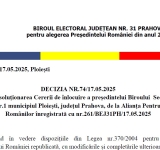 Biroul Electoral Județean Prahova a respins cererea AUR de înlocuire a președintelui unei secții de votare din Ploiești