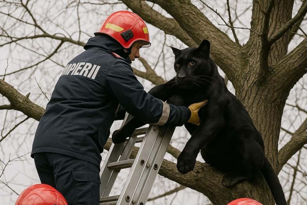 Pantera neagră, salvată de pompieri!
