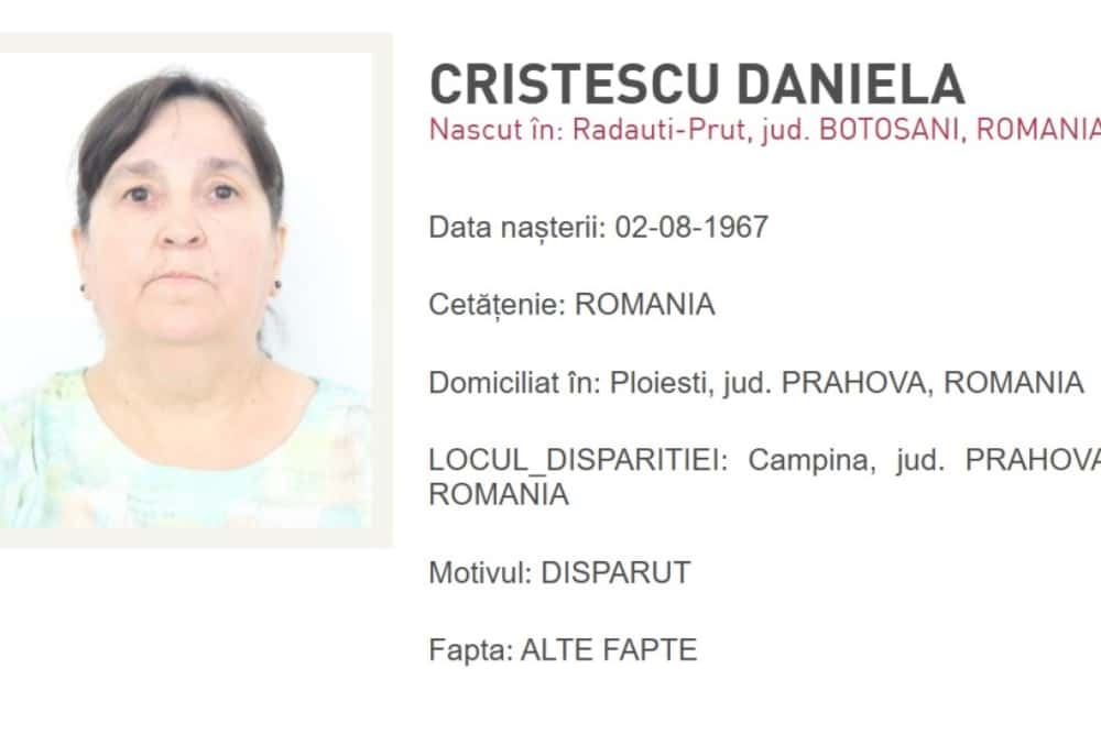 UPDATE/ O femeie din Câmpina a fost dată dispărută de fiul ei. Cine a văzut-o este rugat să sune la 112