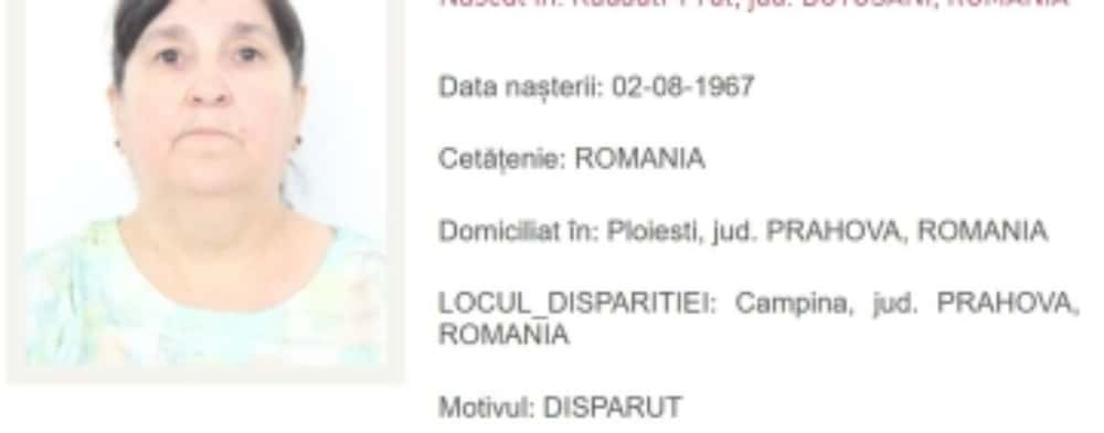UPDATE/ O femeie din Câmpina a fost dată dispărută de fiul ei. Cine a văzut-o este rugat să sune la 112