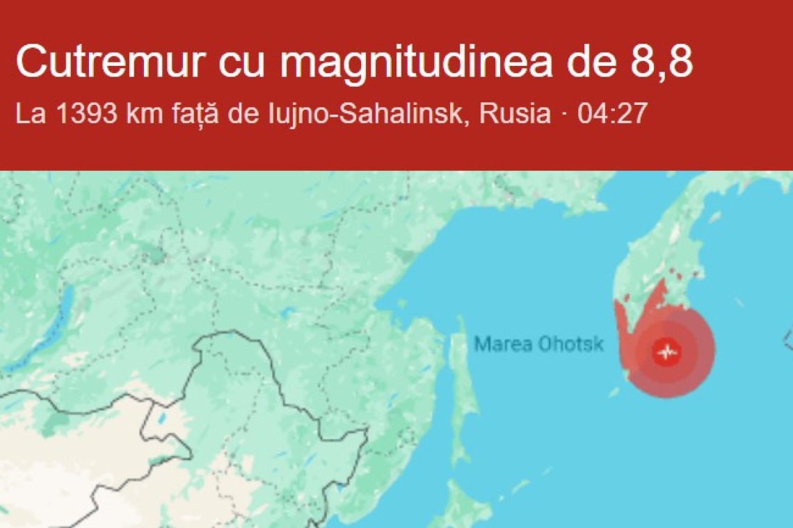 Cutremur de 8,8 grade în estul extrem al Rusiei! Cel mai puternic de pe glob, din ultimii 14 ani!