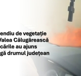 UPDATE/ Un incendiu de vegetație amenință să se extindă pe un drum județean din Valea Călugărească