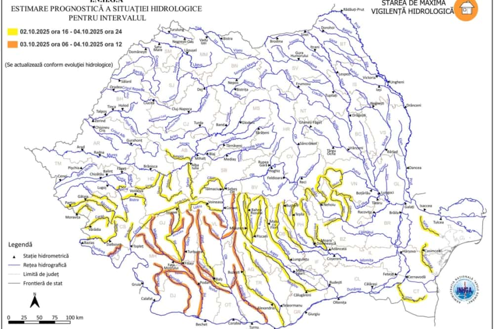 Prahova - printre județele pentru care s-a emis Cod Galben de inundații