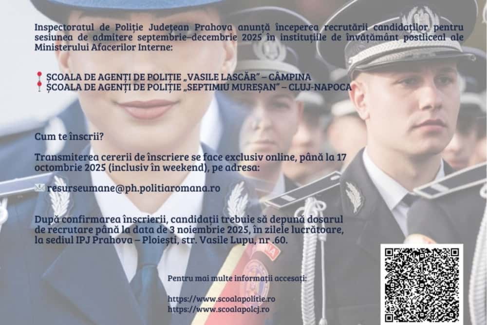 Vrei să devii agent de poliție? IPJ PRAHOVA te așteaptă!