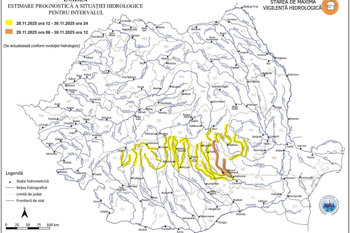 Cod Portocaliu de inundații pe două râuri din Prahova. Sfaturi pentru populația din localitățile vizate