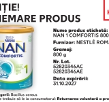 Atenție! Nestlé retrage din magazine mai multe loturi de lapte praf pentru sugari. ANSVSA avertizează consumatorii asupra prezenței unei bacterii