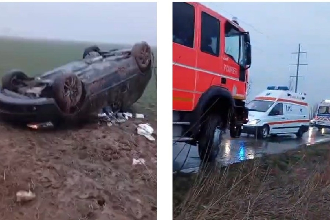 Doi copilași, printre victimele unui accident produs pe drumul dintre Măgurele și Bălțești. Autoturismul în care se aflau micuții s-a răsturnat