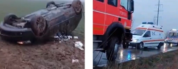 Doi copilași, printre victimele unui accident produs pe drumul dintre Măgurele și Bălțești. Autoturismul în care se aflau micuții s-a răsturnat