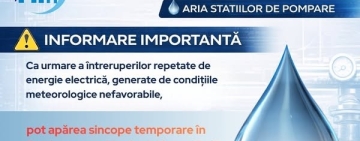 Informare importantă Hidro Prahova – posibile sincope în furnizarea apei, din cauza întreruperilor de energie electrică