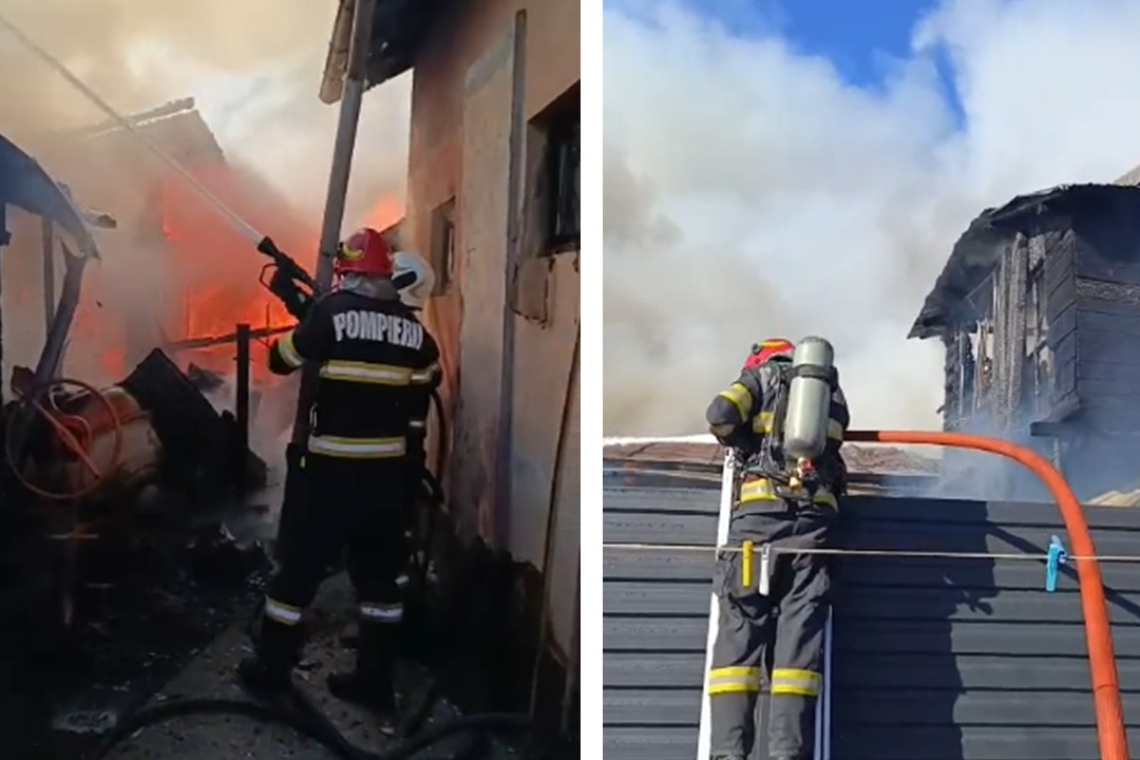 Două case din Strejnicu, cuprinse de flăcări, miercuri dimineață. Pompierii au intervenit cu mai multe autospeciale