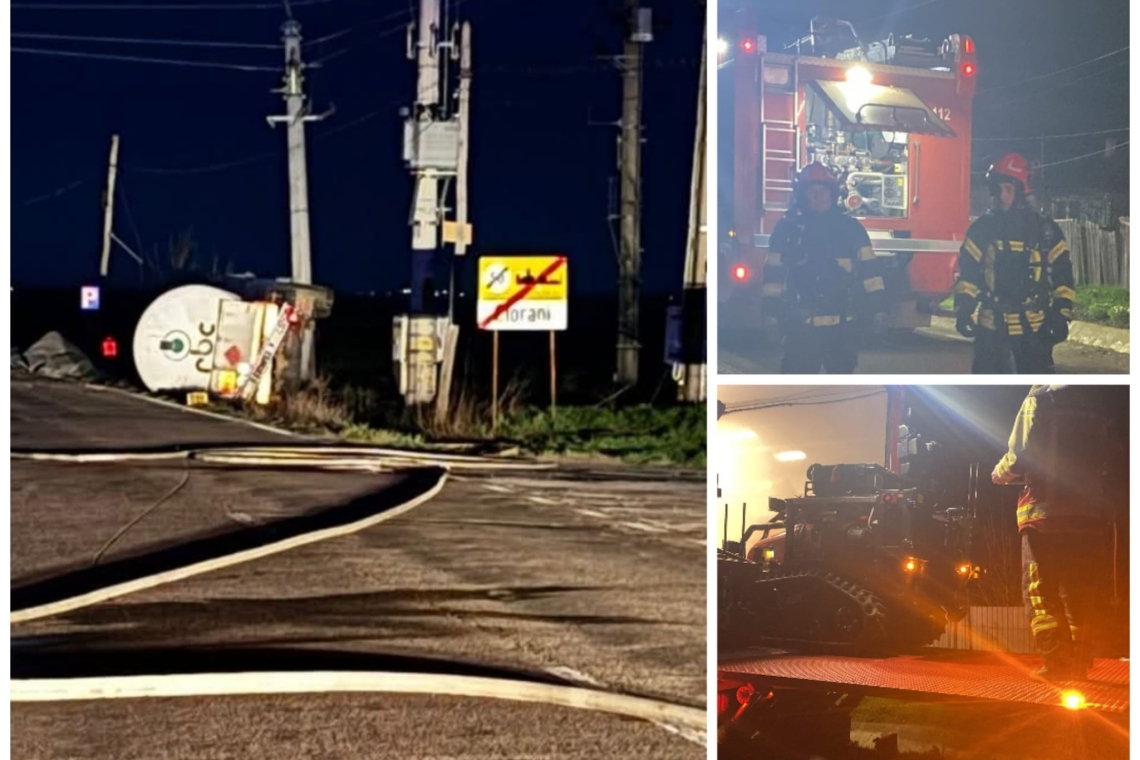 Noapte albă pentru locuitorii din Ciorani, din cauza autocisternei cu 30 de tone de GPL răsturnată pe DN1D. Ore dificile și pentru pompierii prahoveni